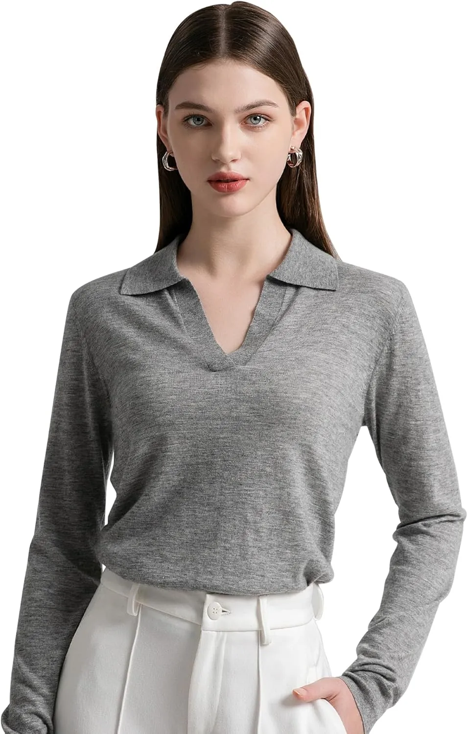 GreenMount Womens Super Lightweight Worsted Deep V-Polo Cashmere Sweater Pullover for Spring and Summer Keep 37.5 Warm