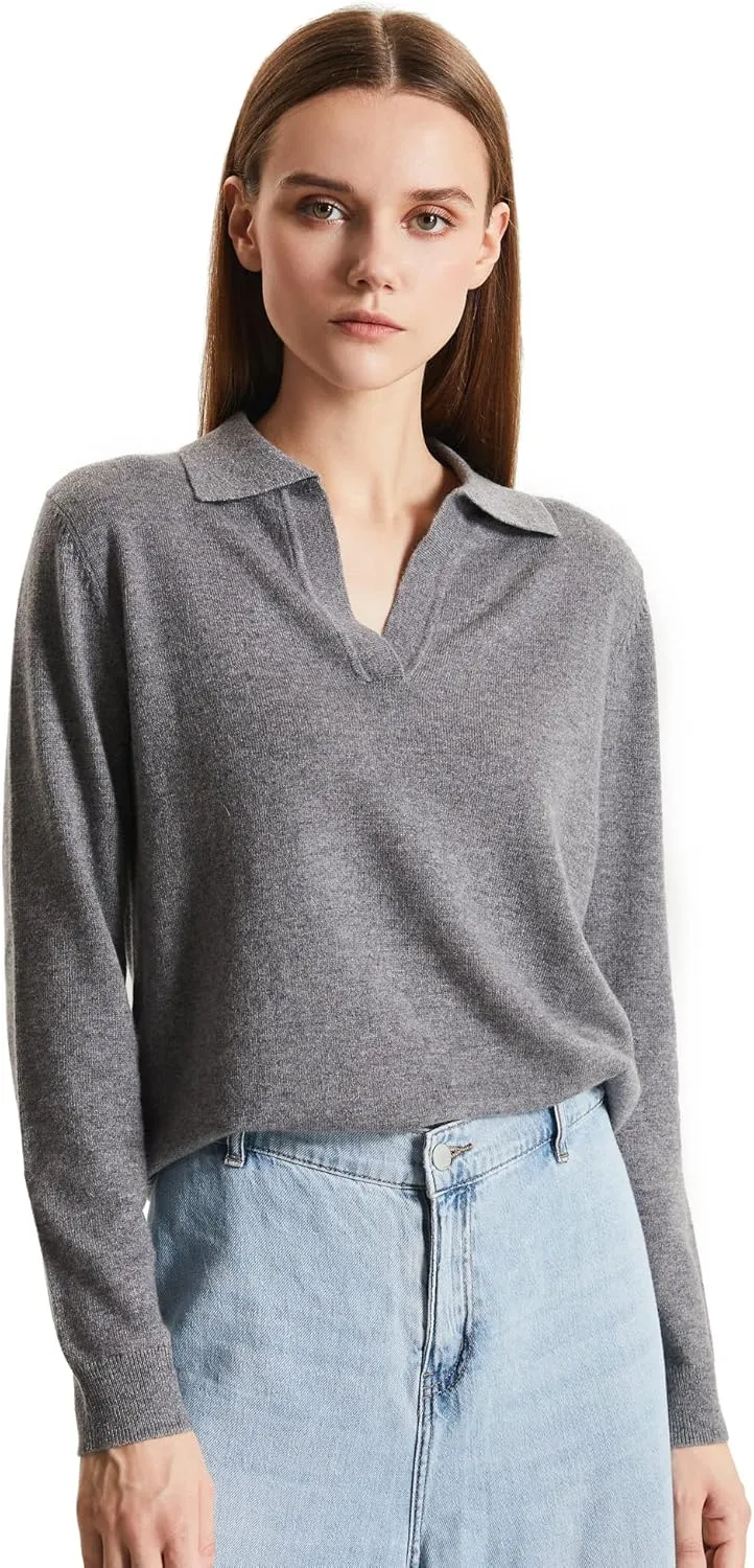GreenMount Womens Super Lightweight Worsted Deep V-Polo Cashmere Sweater Pullover for Spring and Summer Keep 37.5 Warm