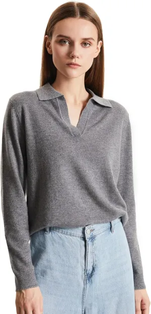 GreenMount Womens Super Lightweight Worsted Deep V-Polo Cashmere Sweater Pullover for Spring and Summer Keep 37.5 Warm