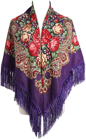 Gudessly Women's Traditional Scarf Wrap Tassel Shawl Fringes Neck Head Shawl Retro Scarf Floral Poncho