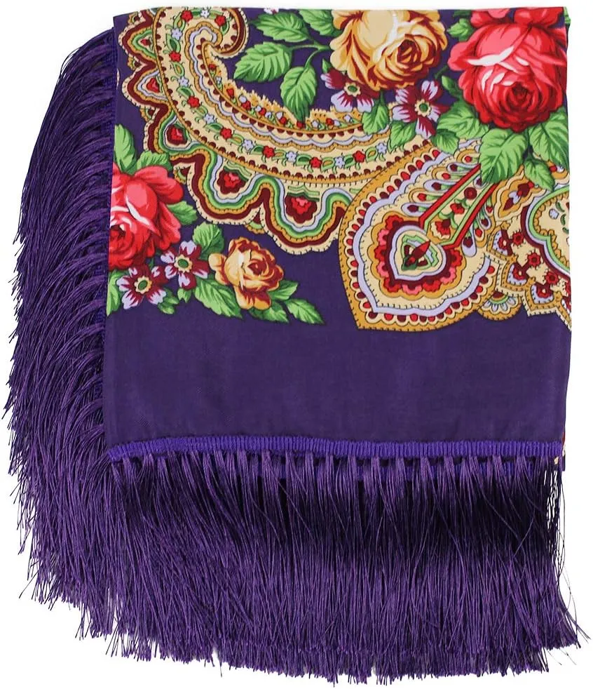 Gudessly Women's Traditional Scarf Wrap Tassel Shawl Fringes Neck Head Shawl Retro Scarf Floral Poncho
