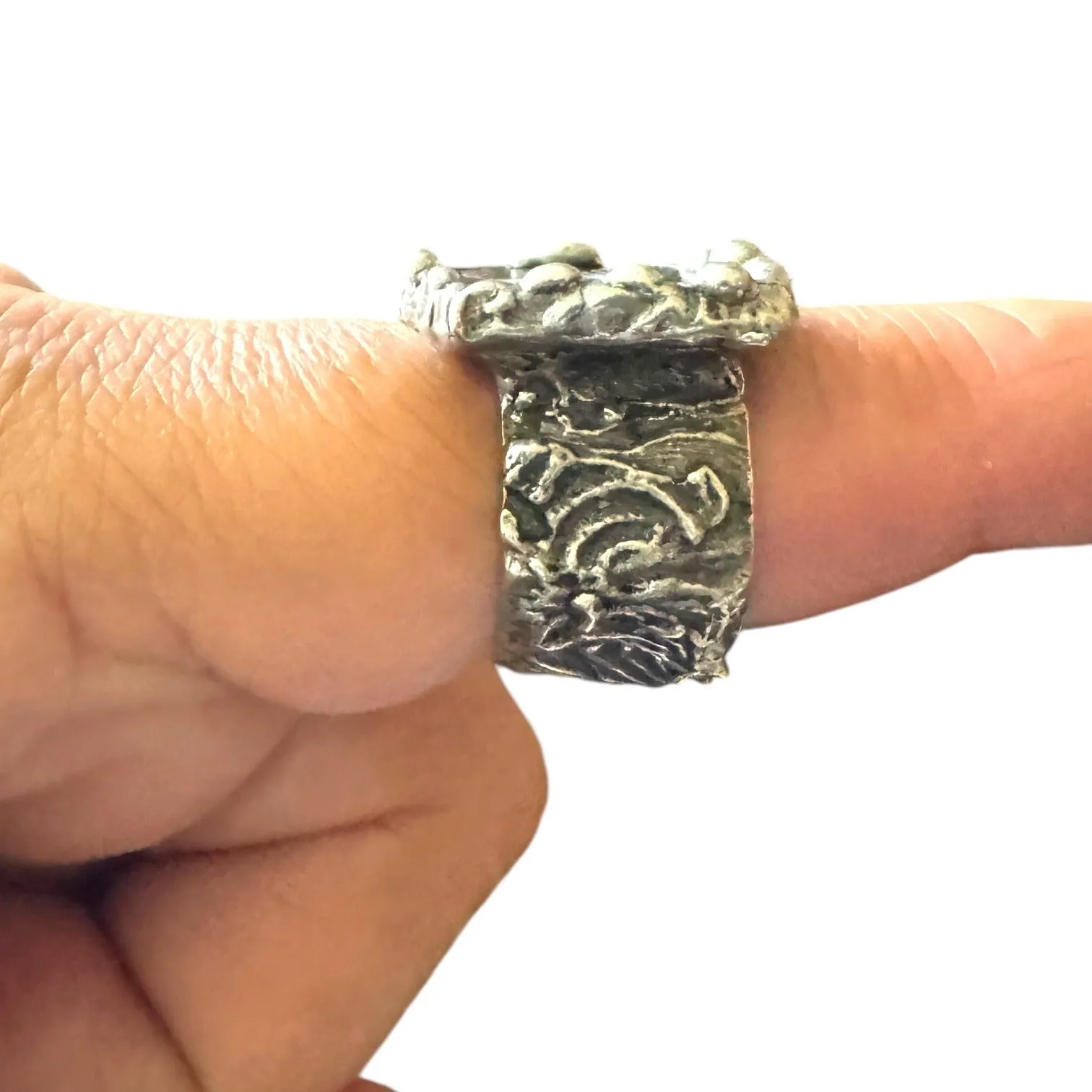 Hand Crafted Broken Lena Liu Hummingbird China Ring Silver Blend Boho-Metalwork