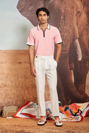 Ivory Trousers with Overlap Waistband