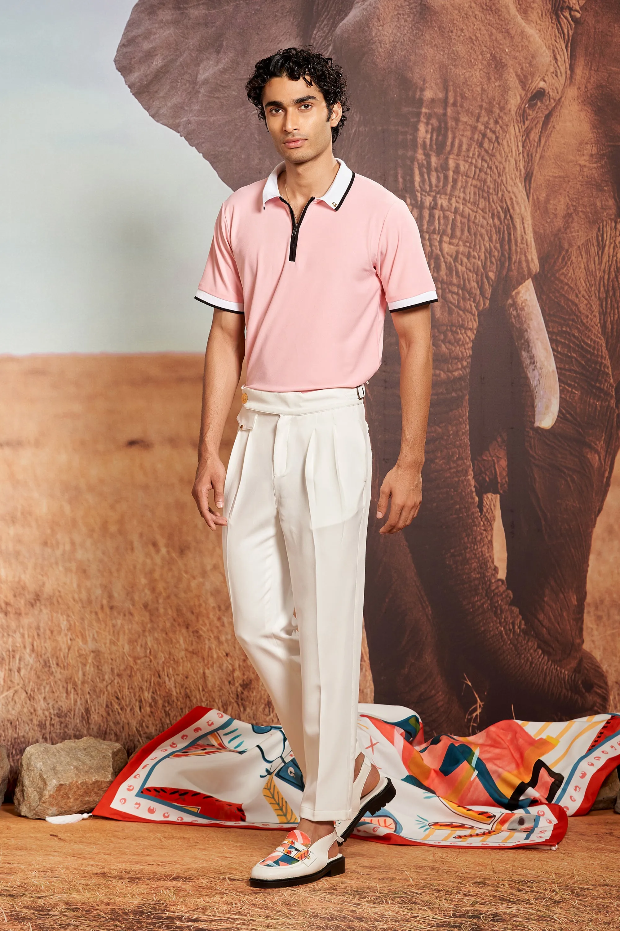 Ivory Trousers with Overlap Waistband