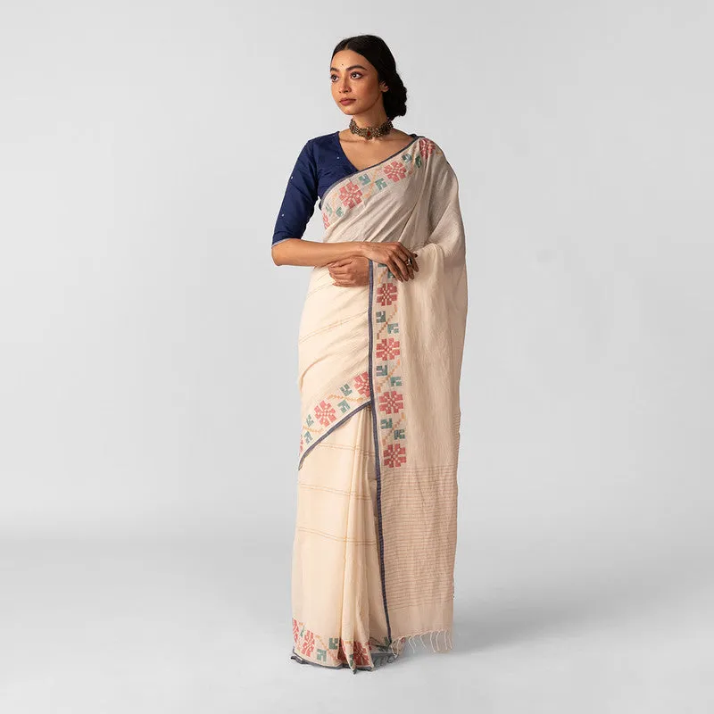 Jamdani Cotton Saree | White | Floral