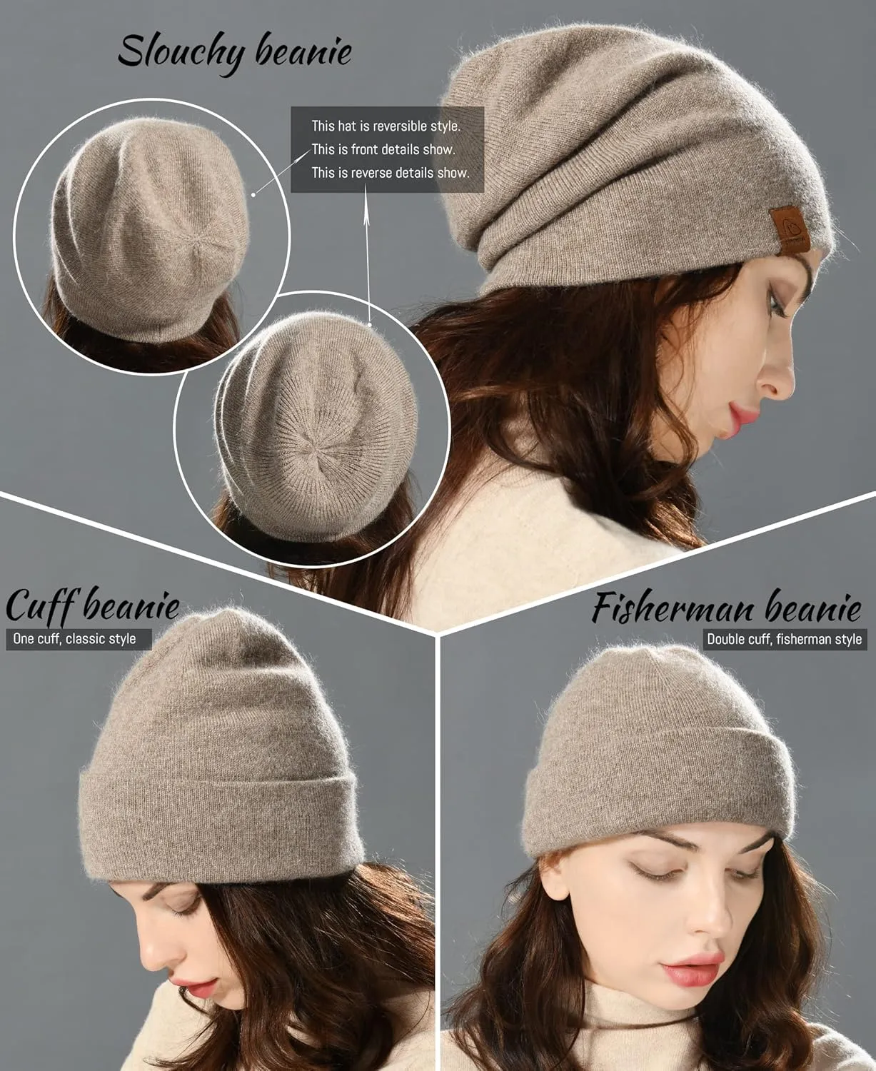 jaxmonoy Slouchy Knit Beanies Winter Hats for Women Men Soft Warm Reversible Slouch Cuffed Skull Knitted Beanie Cap