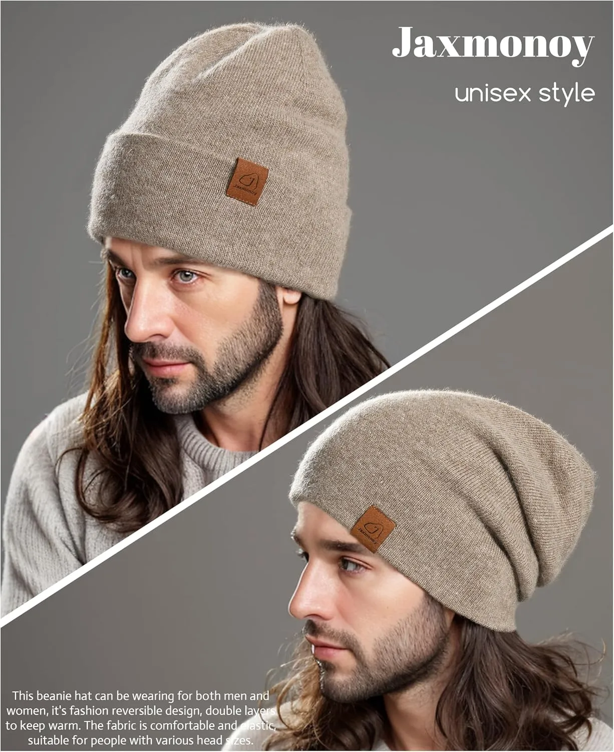jaxmonoy Slouchy Knit Beanies Winter Hats for Women Men Soft Warm Reversible Slouch Cuffed Skull Knitted Beanie Cap