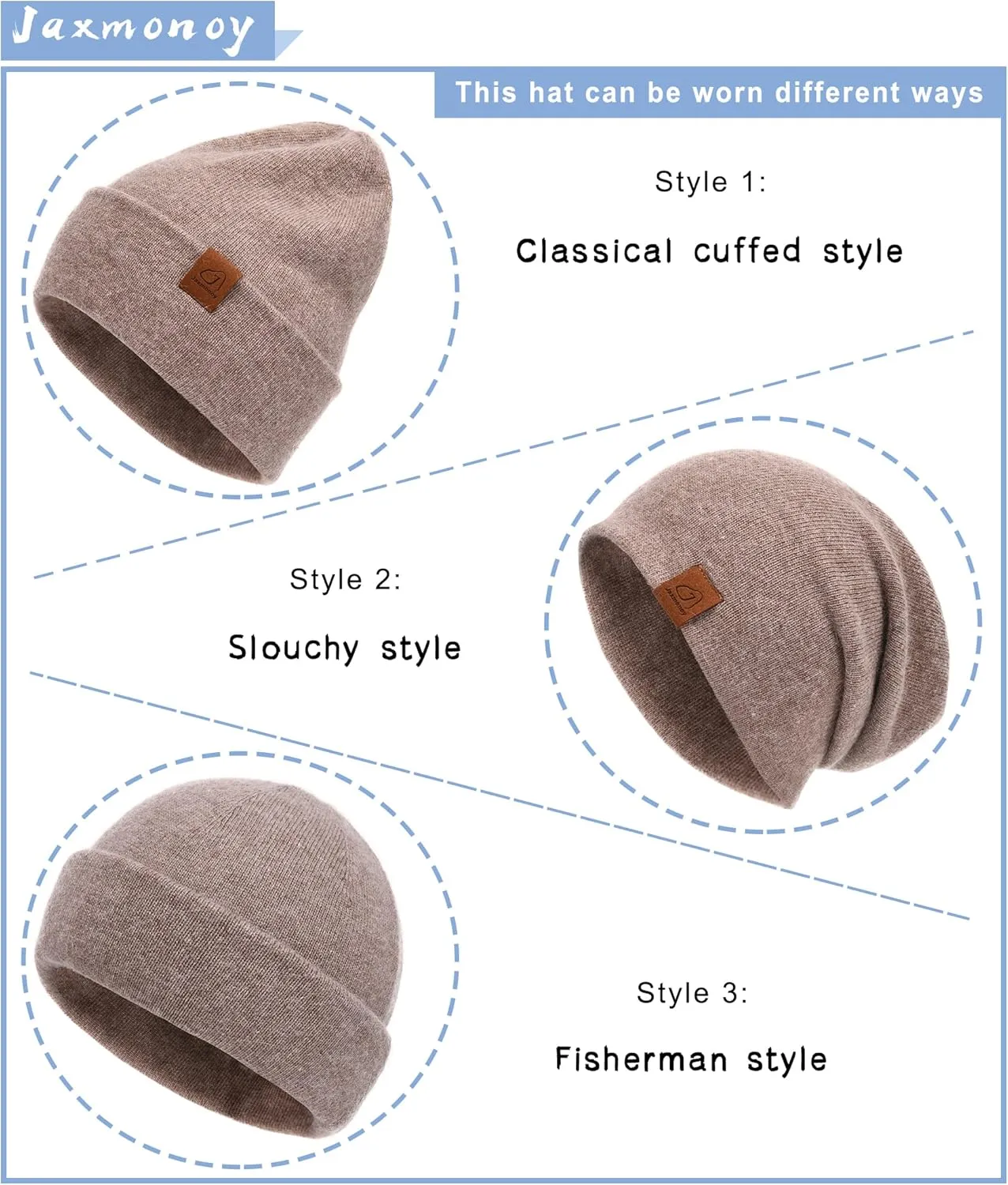 jaxmonoy Slouchy Knit Beanies Winter Hats for Women Men Soft Warm Reversible Slouch Cuffed Skull Knitted Beanie Cap