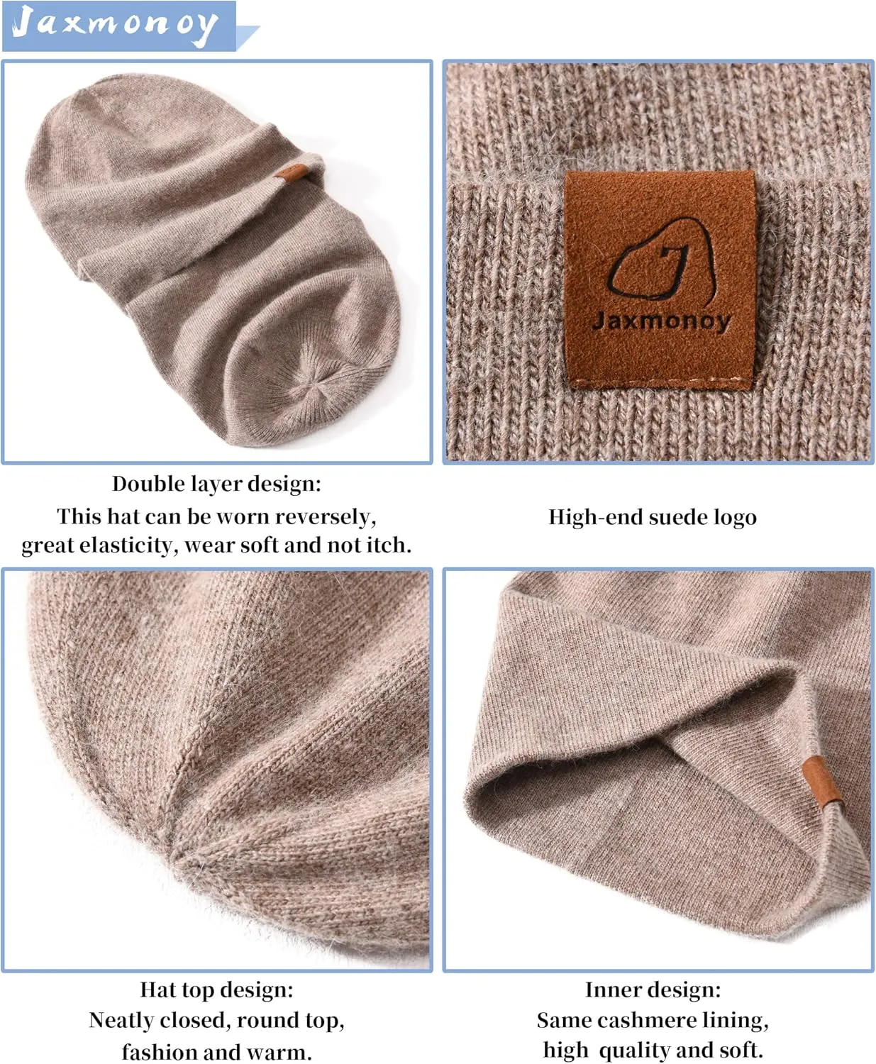 jaxmonoy Slouchy Knit Beanies Winter Hats for Women Men Soft Warm Reversible Slouch Cuffed Skull Knitted Beanie Cap