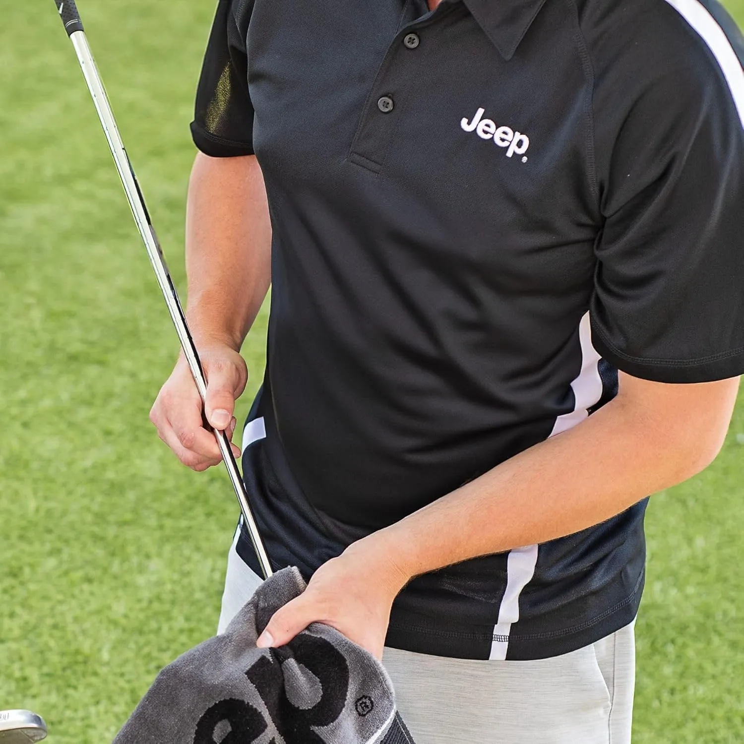 Jeep Men's Golf Polo, PosiCharge Micro-Mesh Colorblock (Black/White)