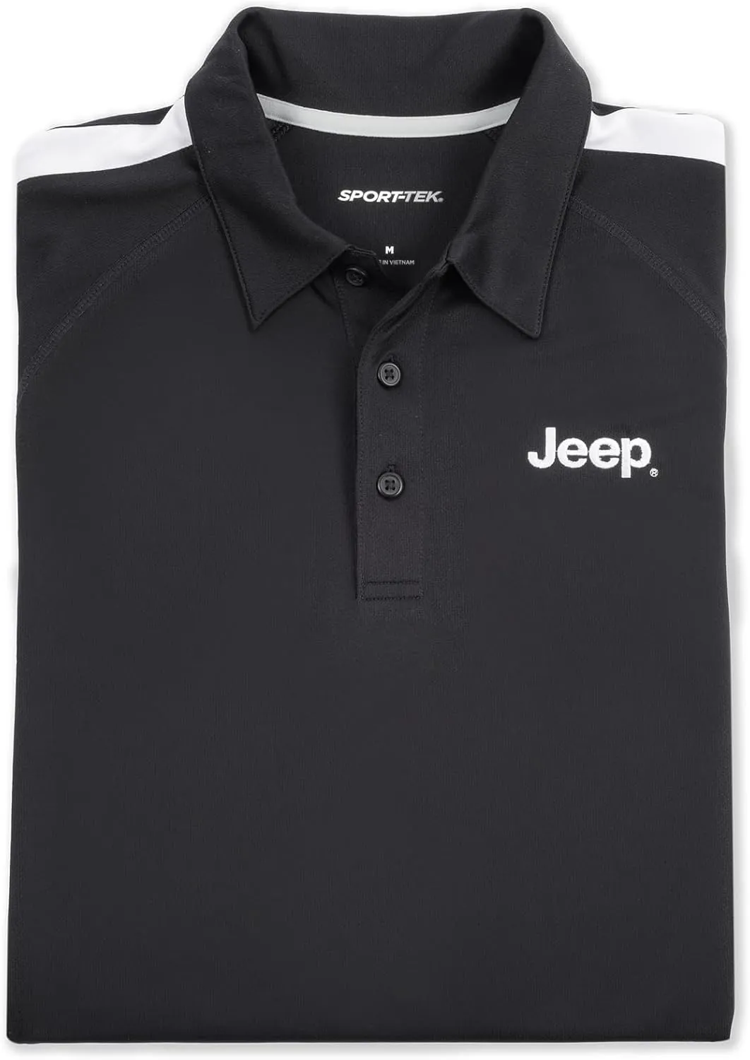 Jeep Men's Golf Polo, PosiCharge Micro-Mesh Colorblock (Black/White)