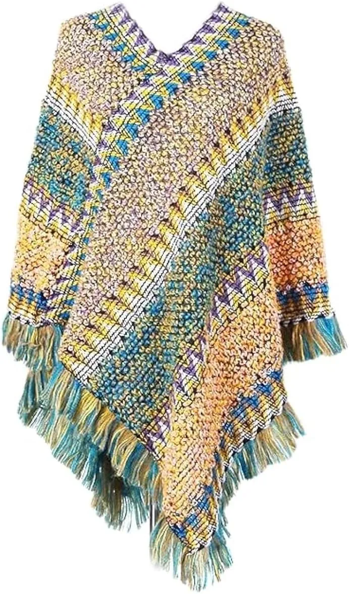 Knitted Poncho Sweater for Women - Soft, Warm and Thick Cardigan Style Shawls and Wraps with Fringe and Tassels