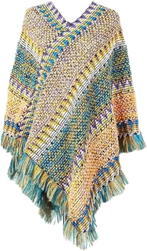 Knitted Poncho Sweater for Women - Soft, Warm and Thick Cardigan Style Shawls and Wraps with Fringe and Tassels