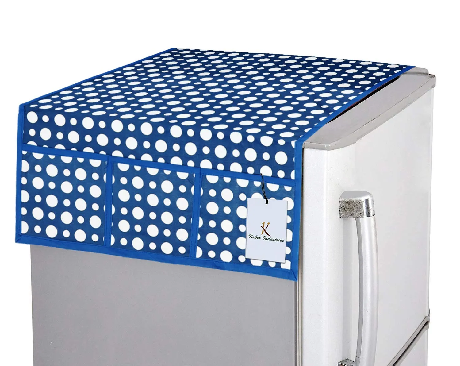 Kuber Industries Polka Dots Design 3 Pieces PVC Fridge Mats,2 Piece Handle Cover and 1 Piece Fridge Top Cover (Blue) CTKTC34089