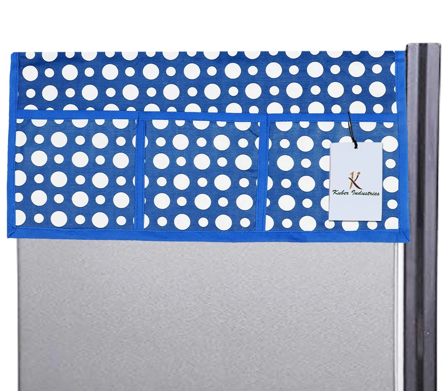 Kuber Industries Polka Dots Design 3 Pieces PVC Fridge Mats,2 Piece Handle Cover and 1 Piece Fridge Top Cover (Blue) CTKTC34089