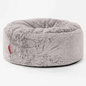 Large Round Pouffe - Fluffy Faux Fur Rabbit Light Grey