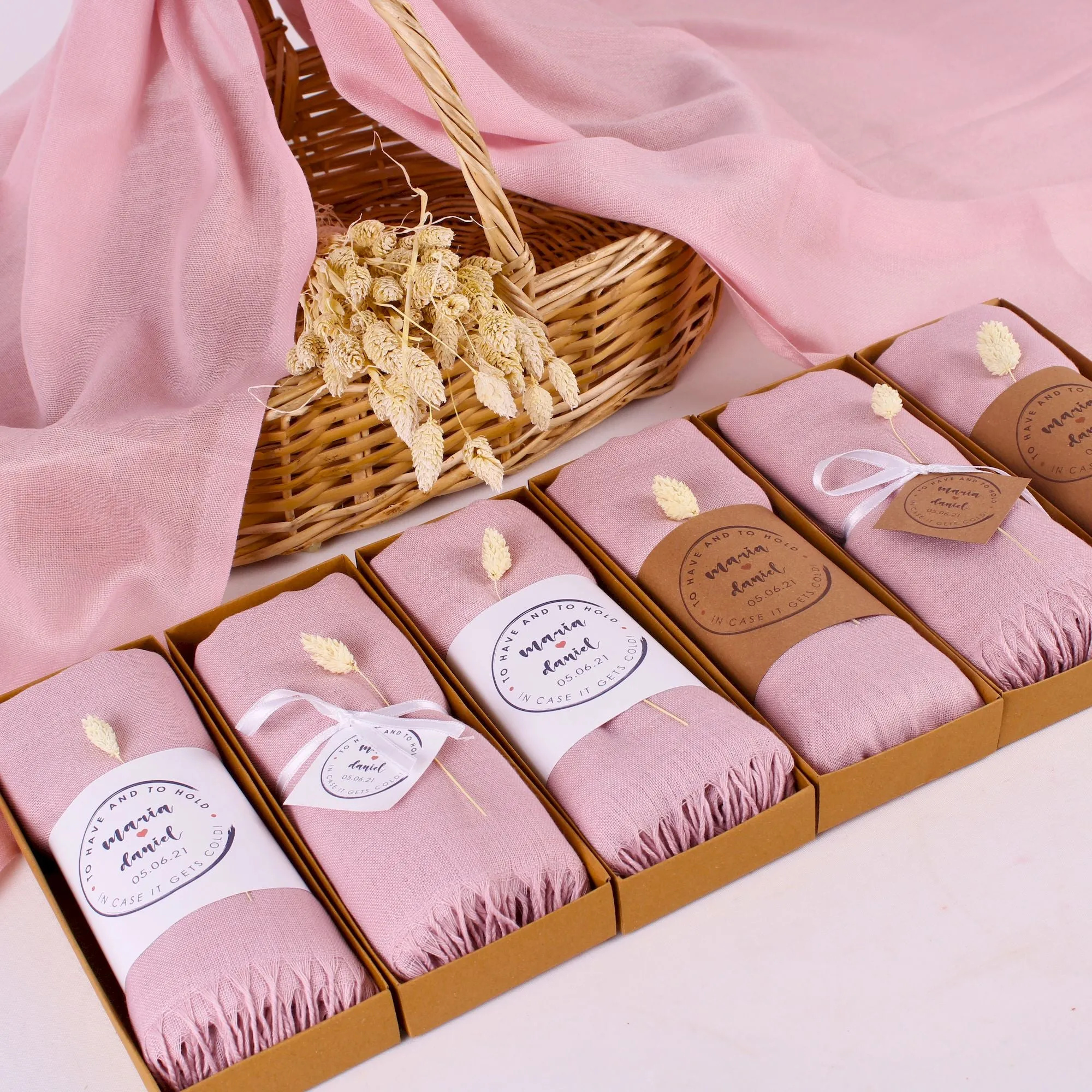 Luxury Personalized Pale Pink Pashmina Shawls: Perfect Bridal Shower Gifts, Bridesmaid Presents, & More!