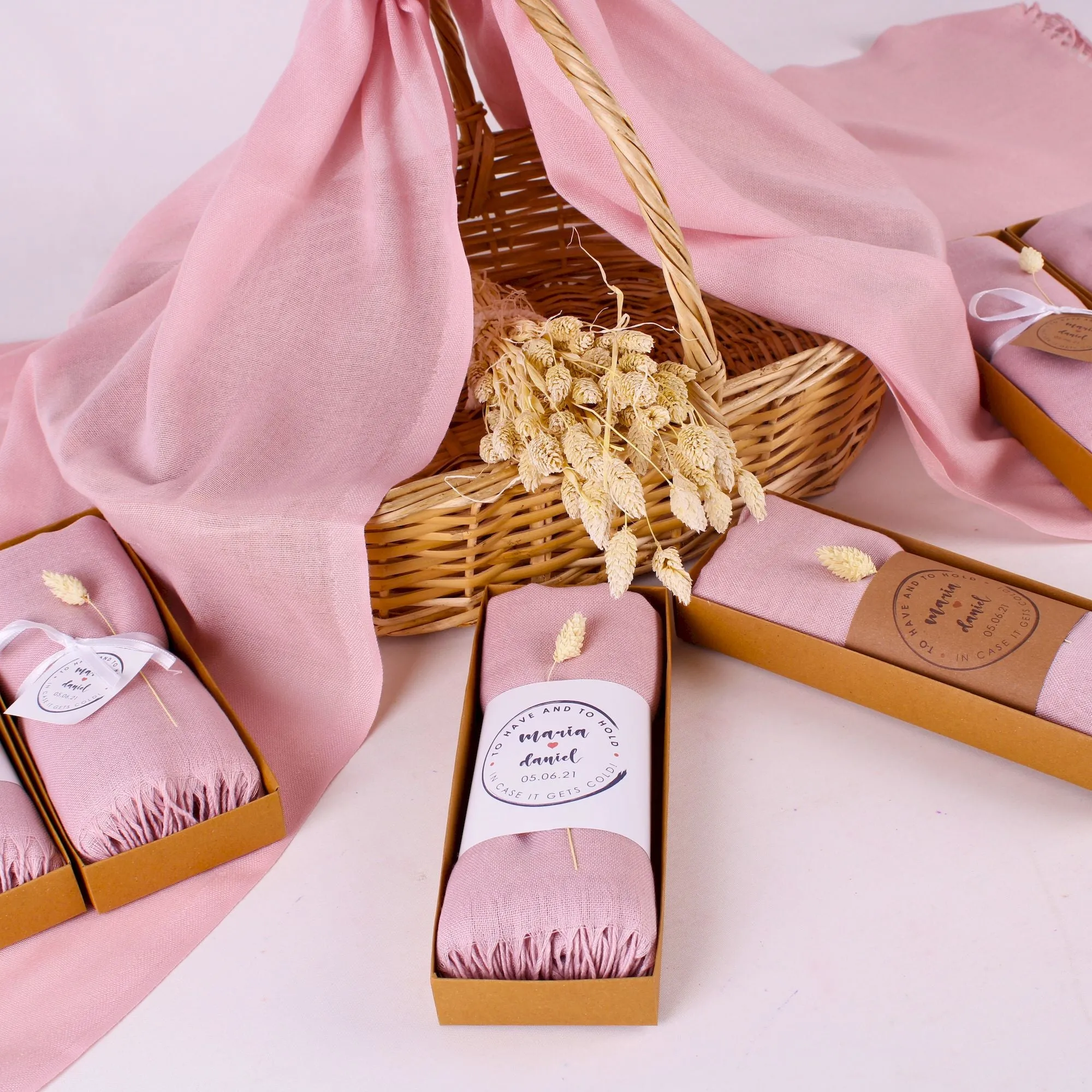 Luxury Personalized Pale Pink Pashmina Shawls: Perfect Bridal Shower Gifts, Bridesmaid Presents, & More!