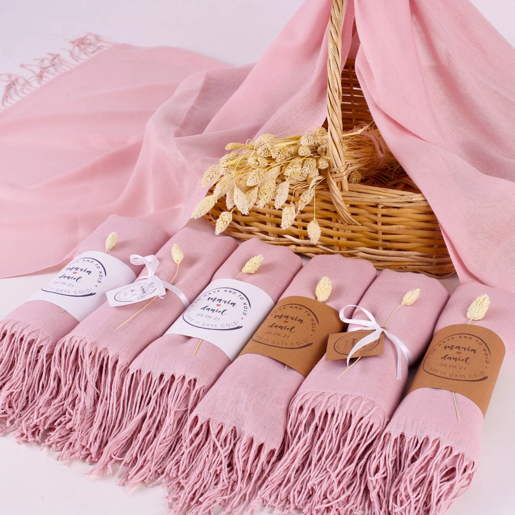 Luxury Personalized Pale Pink Pashmina Shawls: Perfect Bridal Shower Gifts, Bridesmaid Presents, & More!