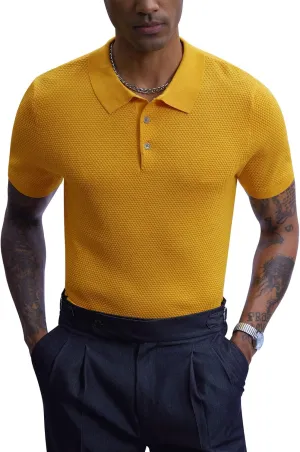 Mainfini Mens Knit Button Polo Shirts Vintage 70s Golf Shirt Casual Beach Vacation Outfit