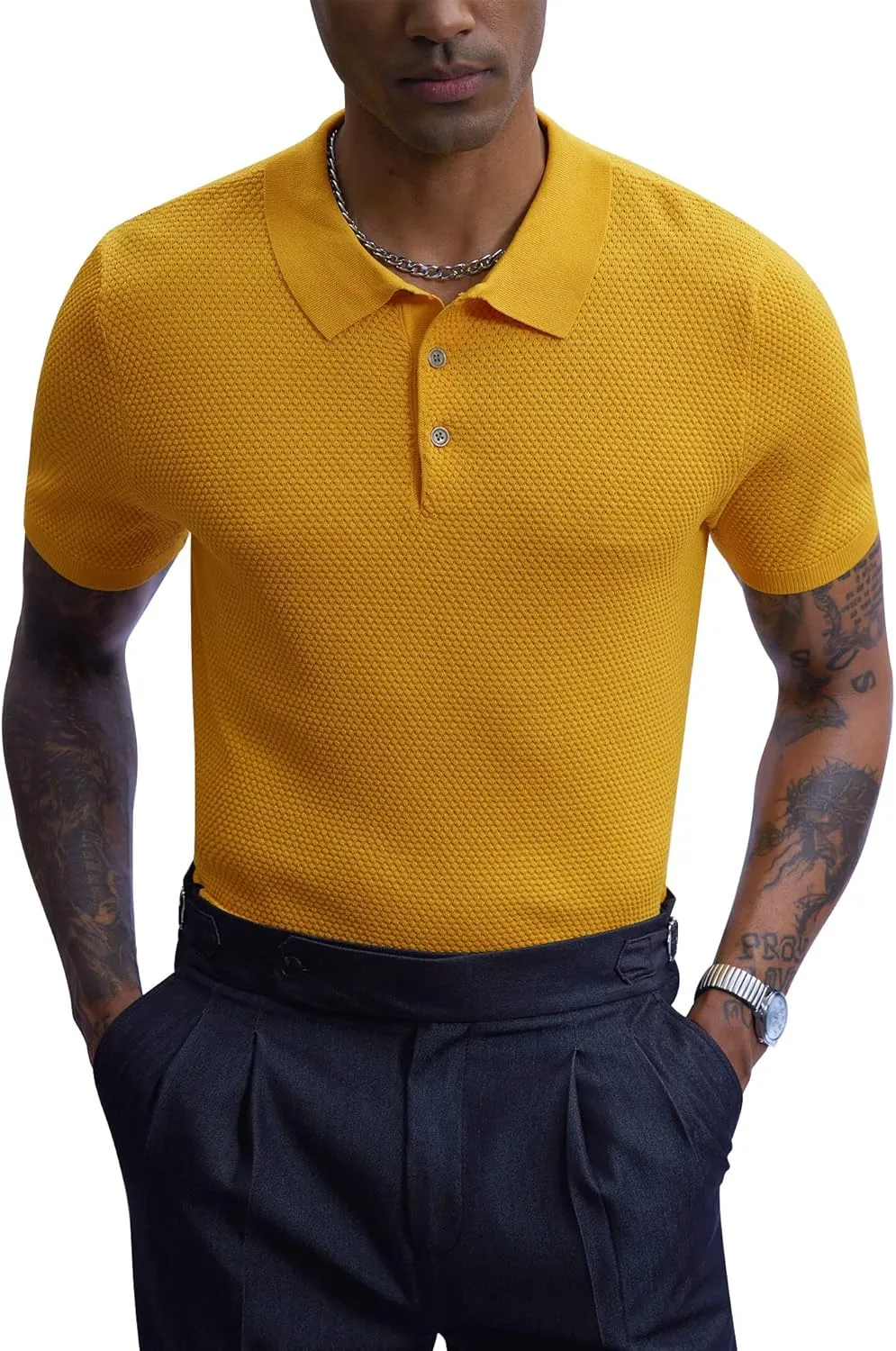 Mainfini Mens Knit Button Polo Shirts Vintage 70s Golf Shirt Casual Beach Vacation Outfit