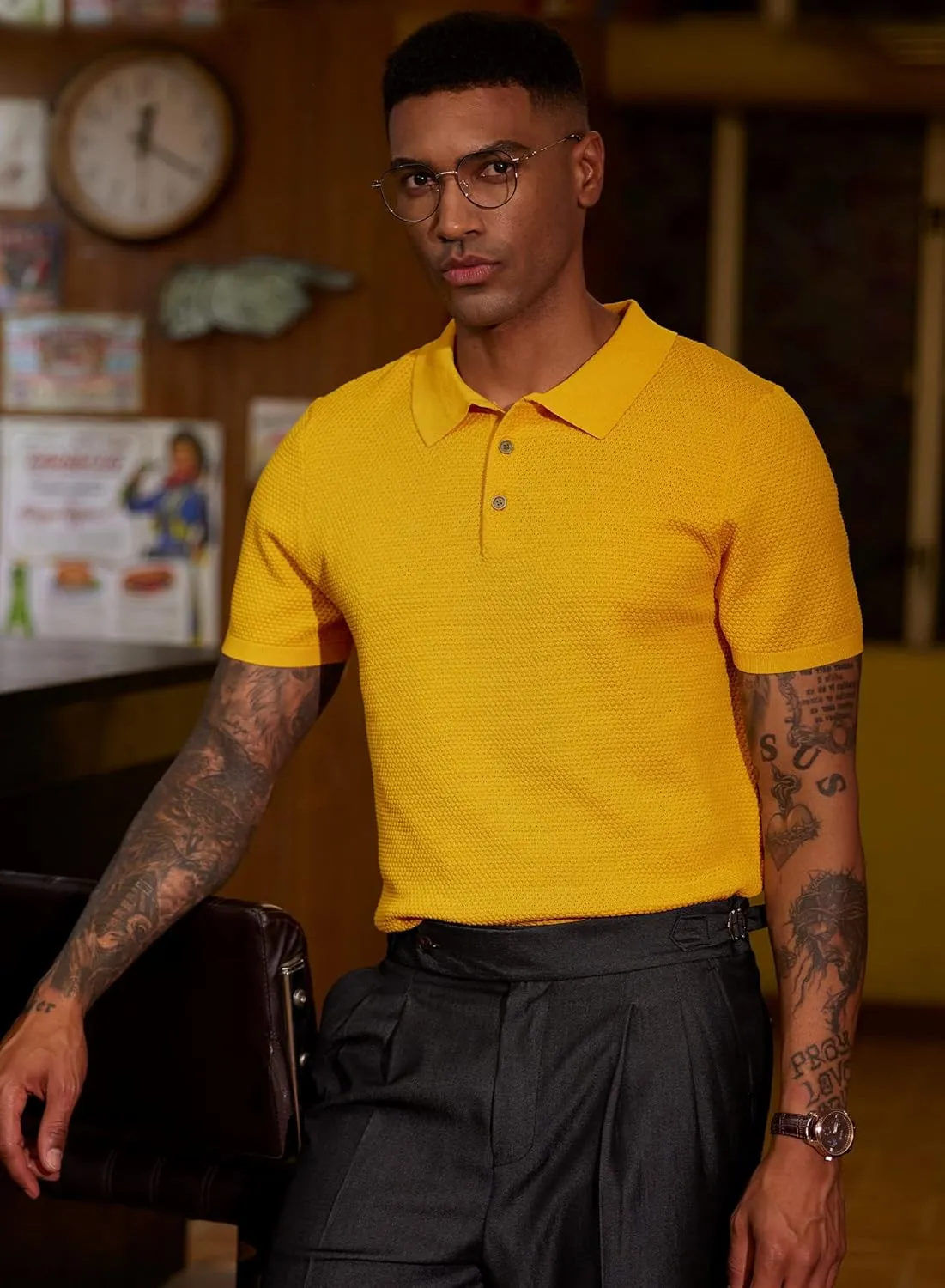 Mainfini Mens Knit Button Polo Shirts Vintage 70s Golf Shirt Casual Beach Vacation Outfit