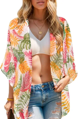 Moss Rose Women's Beach Kimono Coverup Sheer Chiffon Cover Ups, Casual Loose Open Front Cardigan Tops
