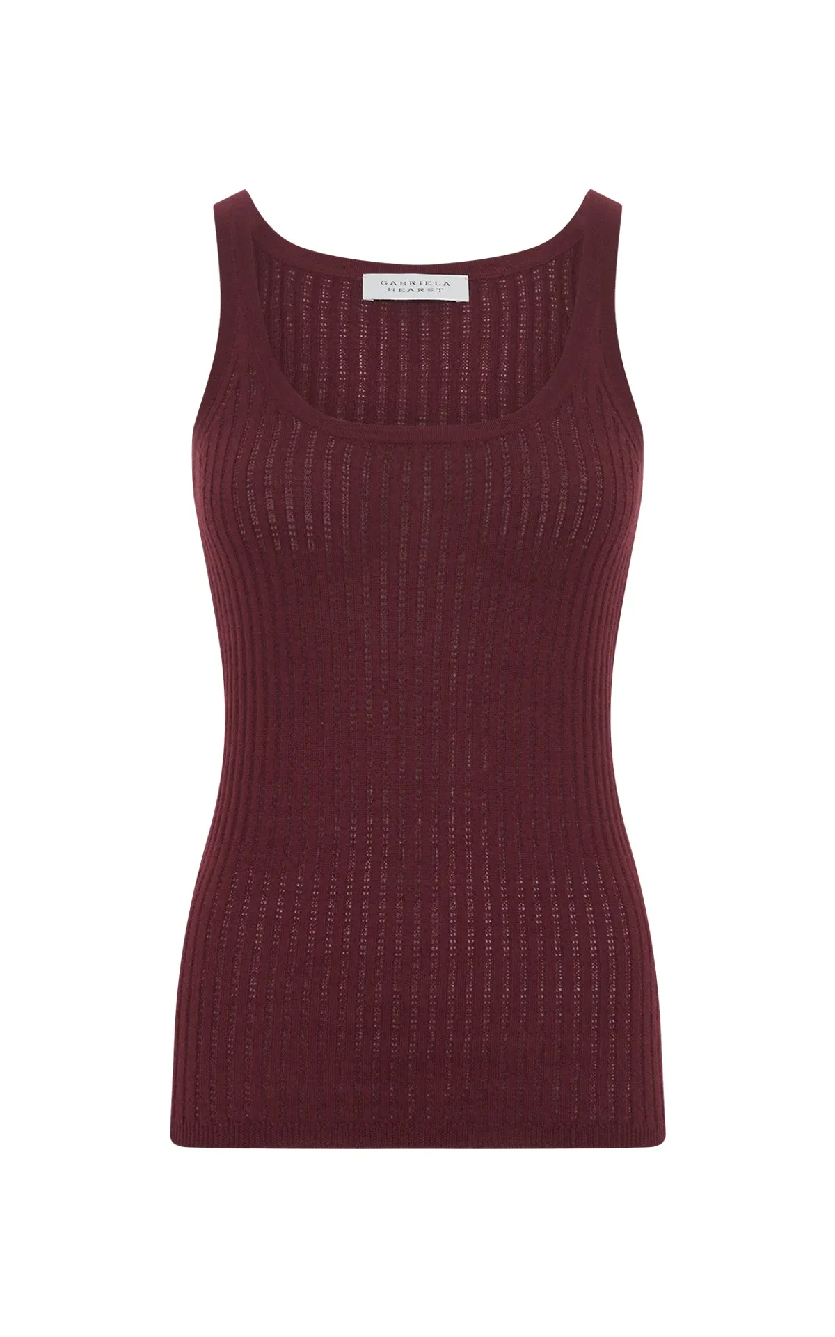 Nevin Pointelle Knit Tank Top in Bordeaux Cashmere Silk