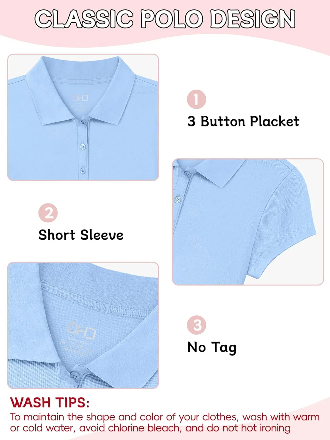 OHD School Uniform Shirts for Girls Kids Uniform Polo Shirts Aged 3T-14 Years