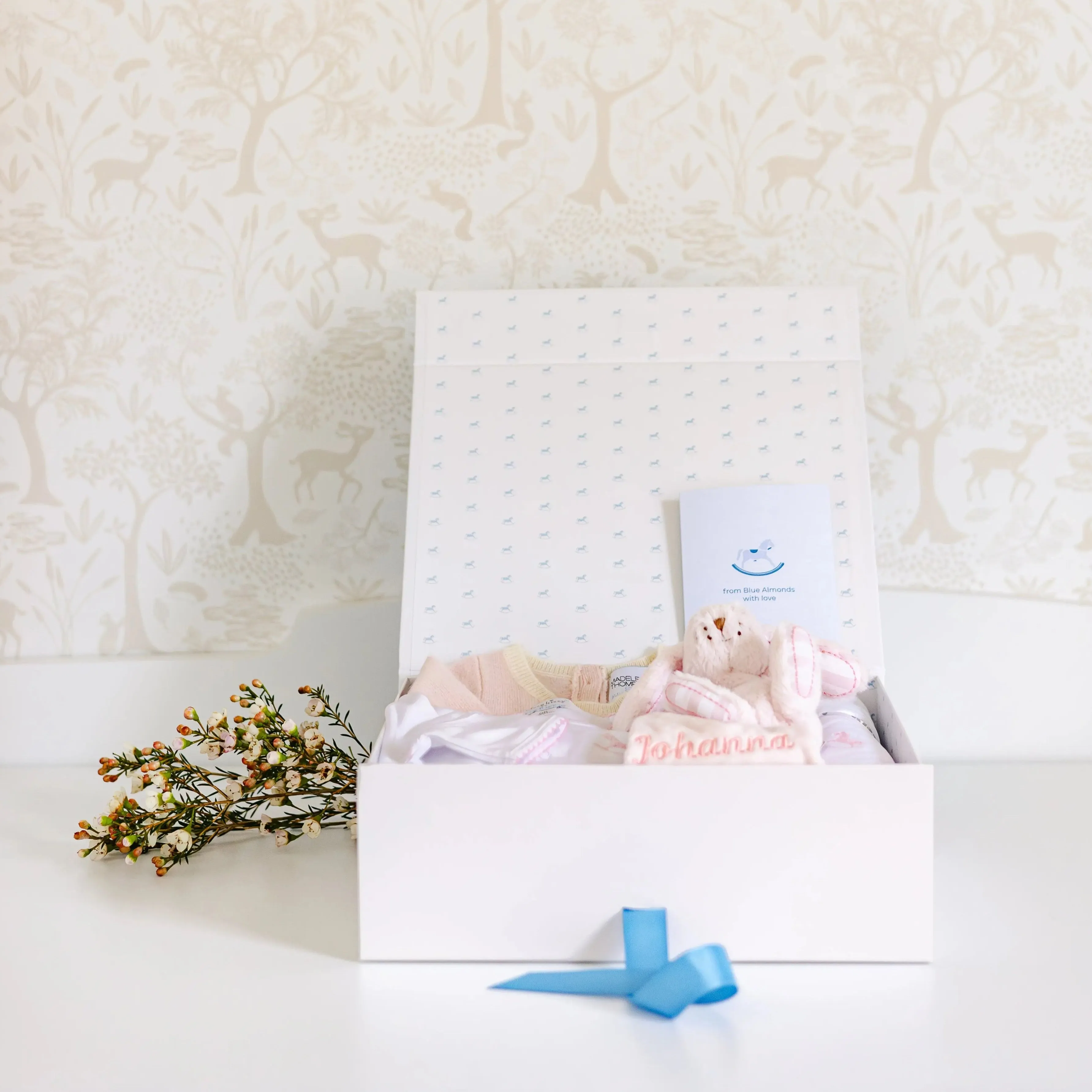 Personalised pink welcome baby gift set