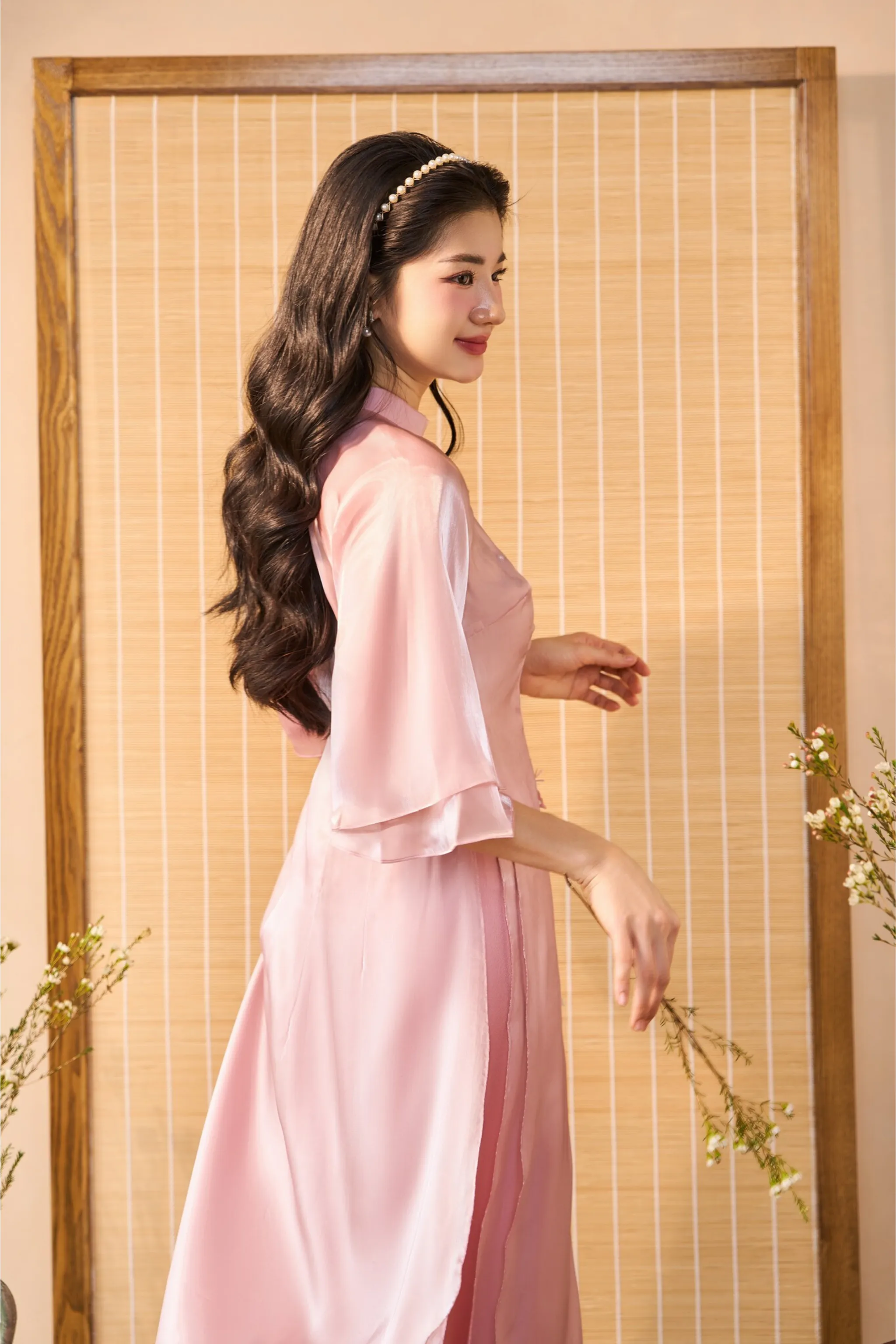 Pink Butterfly Modern Ao Dai (with pants)