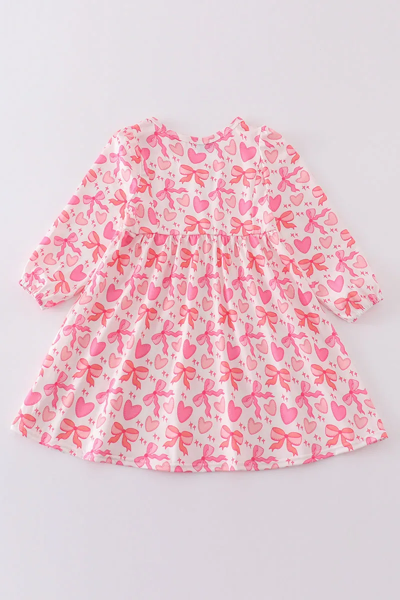 Pink valentine heart bow girl dress