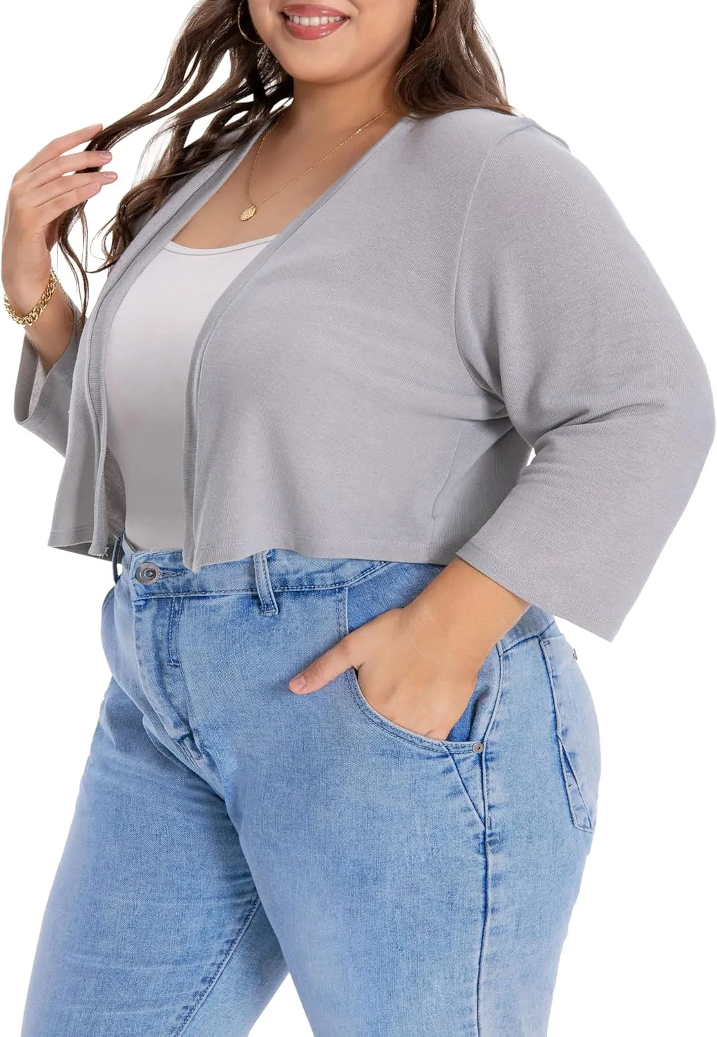 Plus Size Shrugs for Women Cropped Cardigan Knit Sweaters Open Front Bolero
