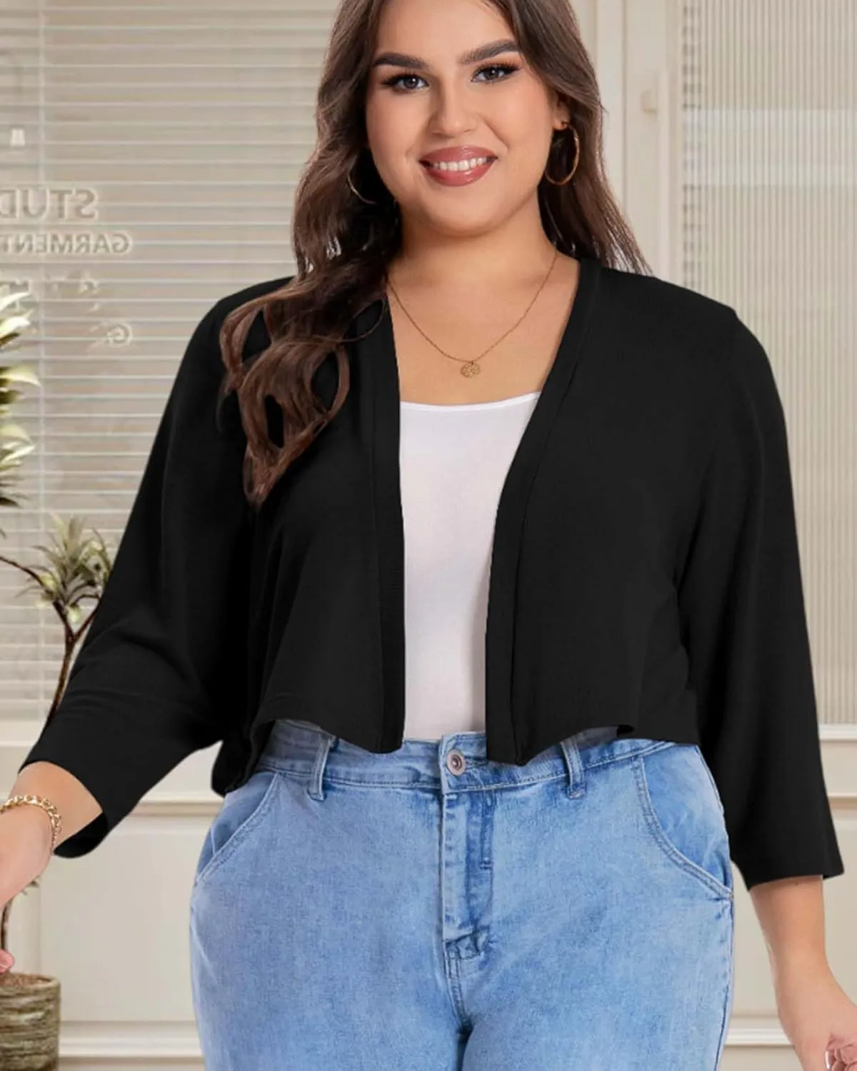 Plus Size Shrugs for Women Cropped Cardigan Knit Sweaters Open Front Bolero