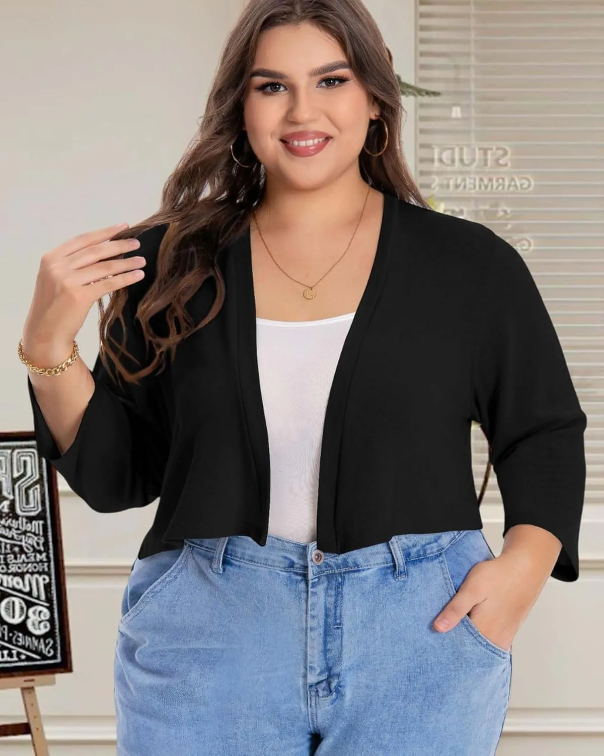 Plus Size Shrugs for Women Cropped Cardigan Knit Sweaters Open Front Bolero