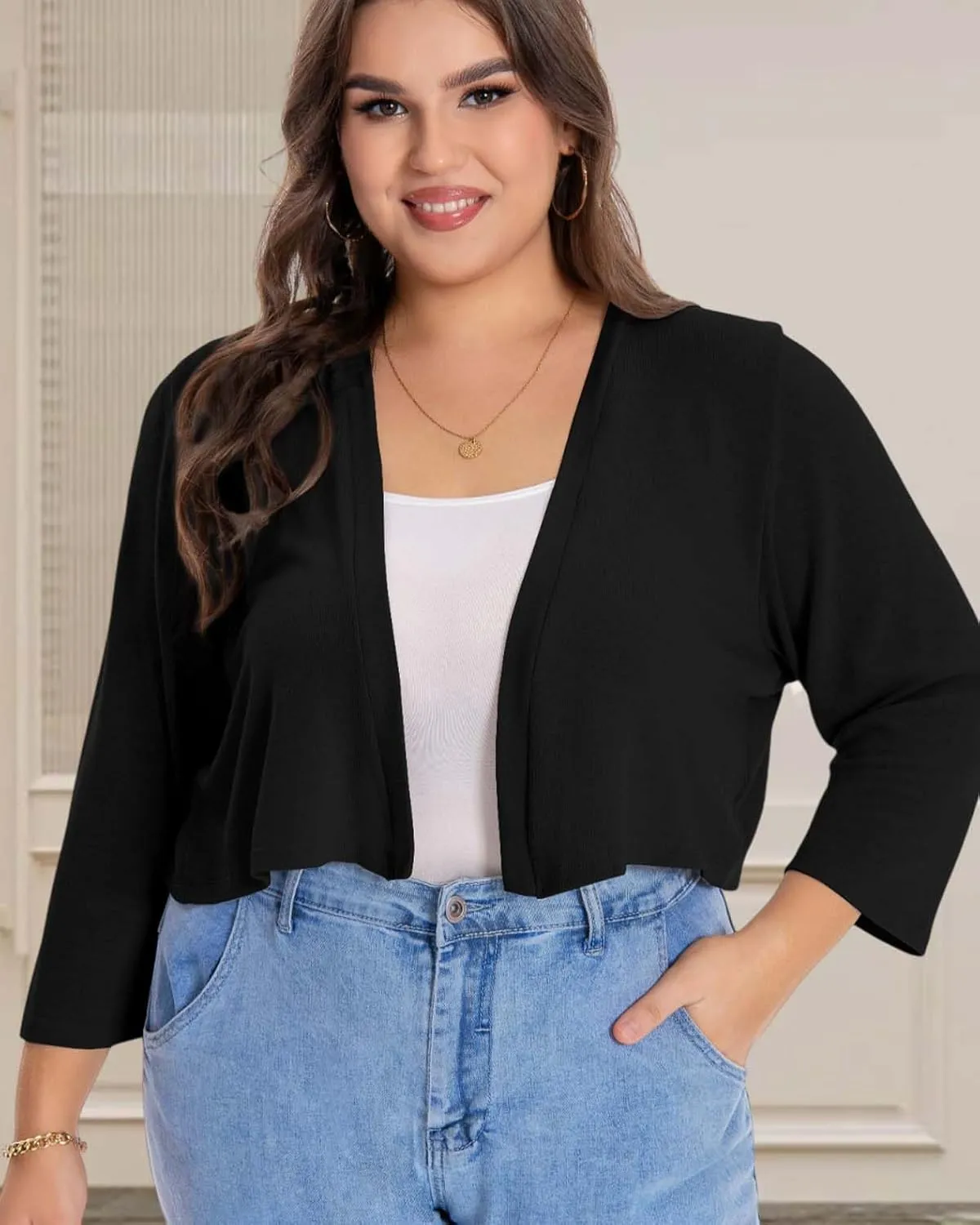 Plus Size Shrugs for Women Cropped Cardigan Knit Sweaters Open Front Bolero