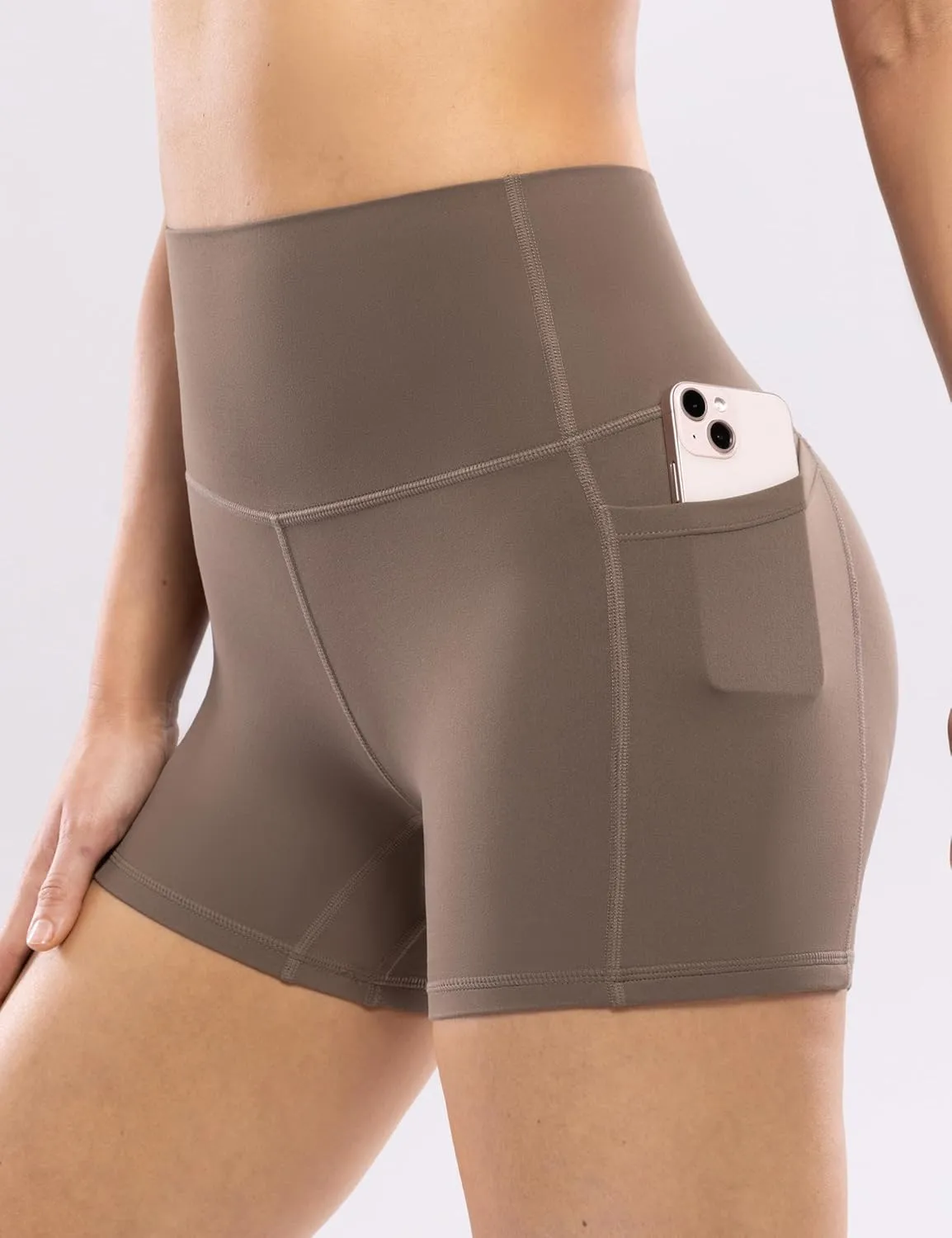POSHDIVAH Women's Creamluxe Yoga Shorts with Pockets - 4"/6"/8" High Waisted Spandex Workout Volleyball Running Biker Shorts