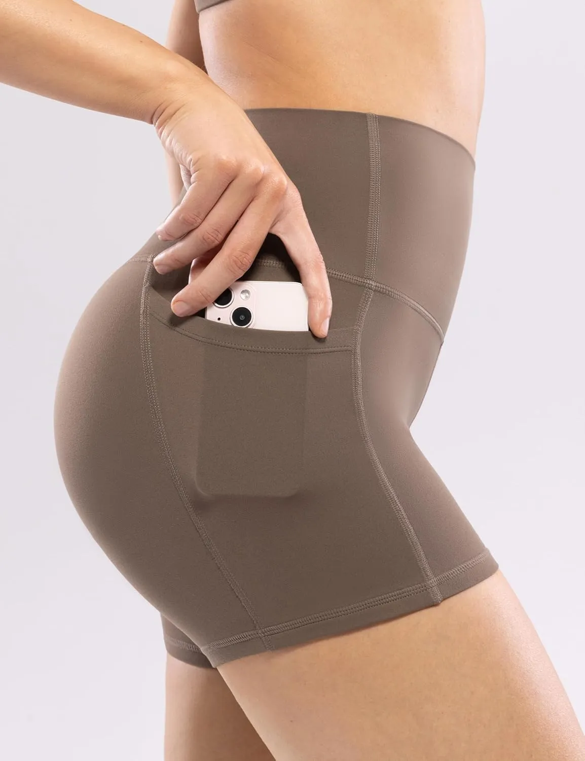 POSHDIVAH Women's Creamluxe Yoga Shorts with Pockets - 4"/6"/8" High Waisted Spandex Workout Volleyball Running Biker Shorts