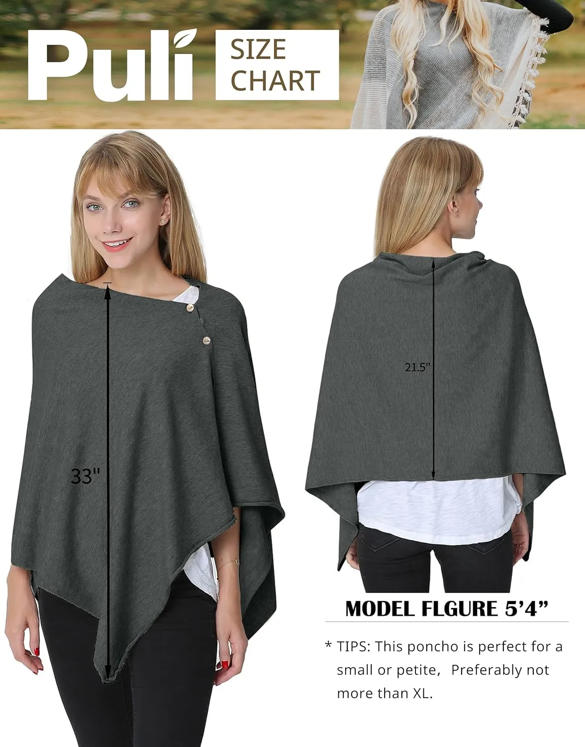 PULI Women's Versatile Knitted Shawls Scarf Poncho Sweater with Buttons Lightweight Spring Summer Fall Wraps