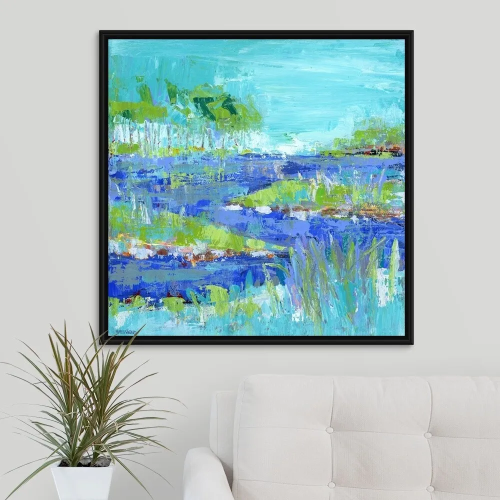 "Blue Series Inspiring" Black Float Frame Canvas Art