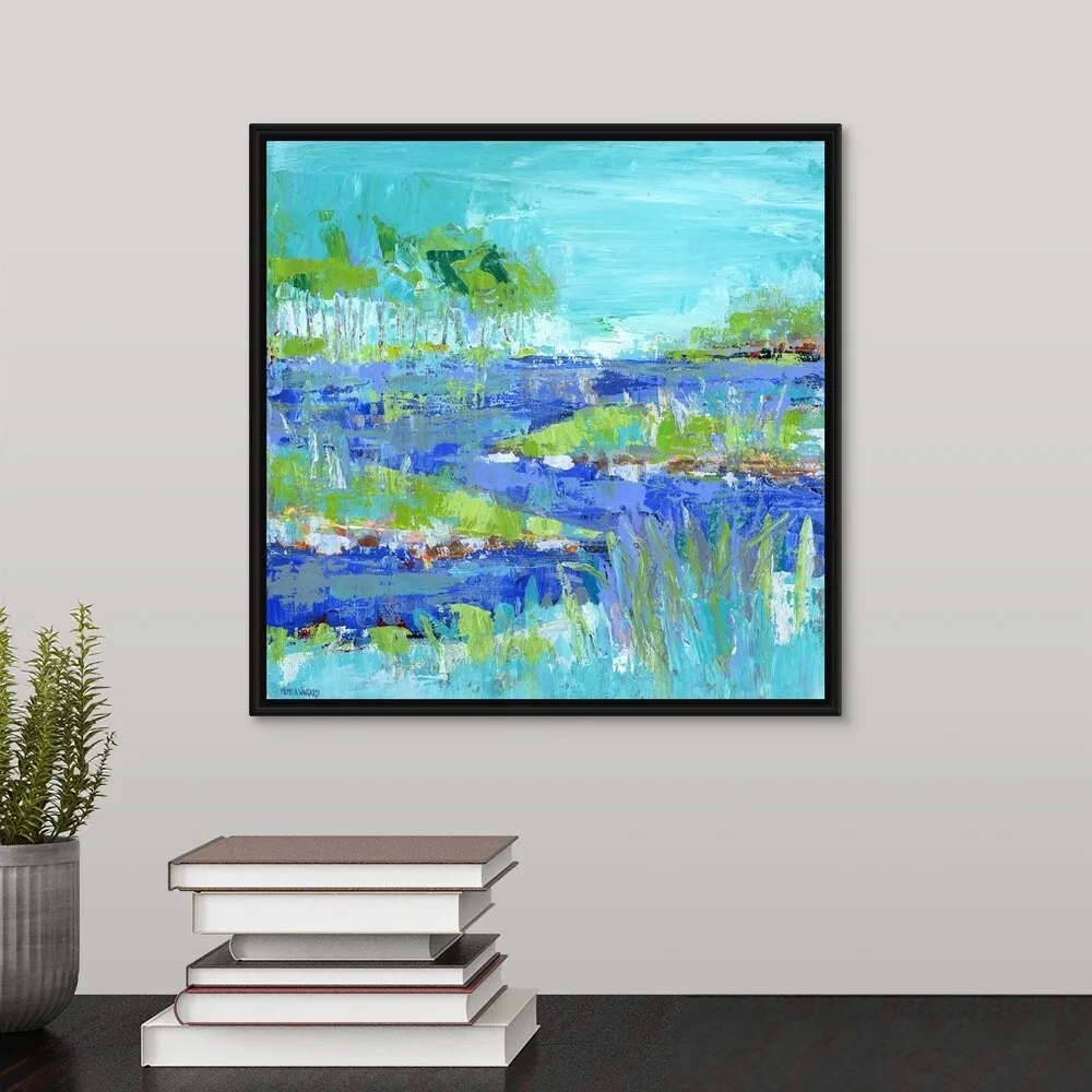 "Blue Series Inspiring" Black Float Frame Canvas Art