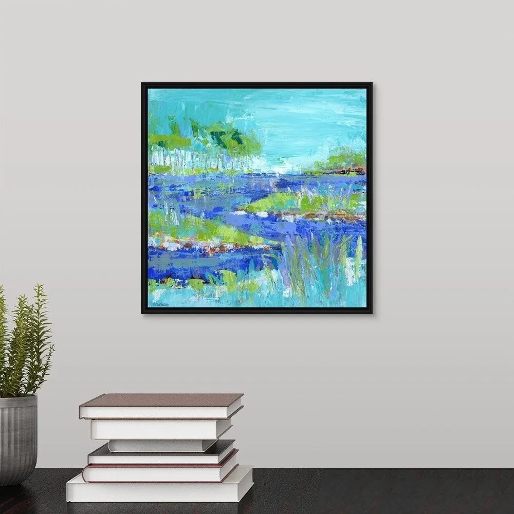 "Blue Series Inspiring" Black Float Frame Canvas Art