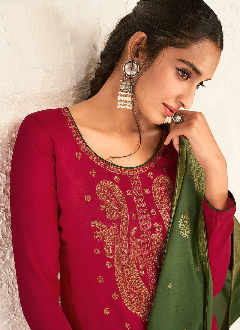 Red And Green Embellished Pant Suit