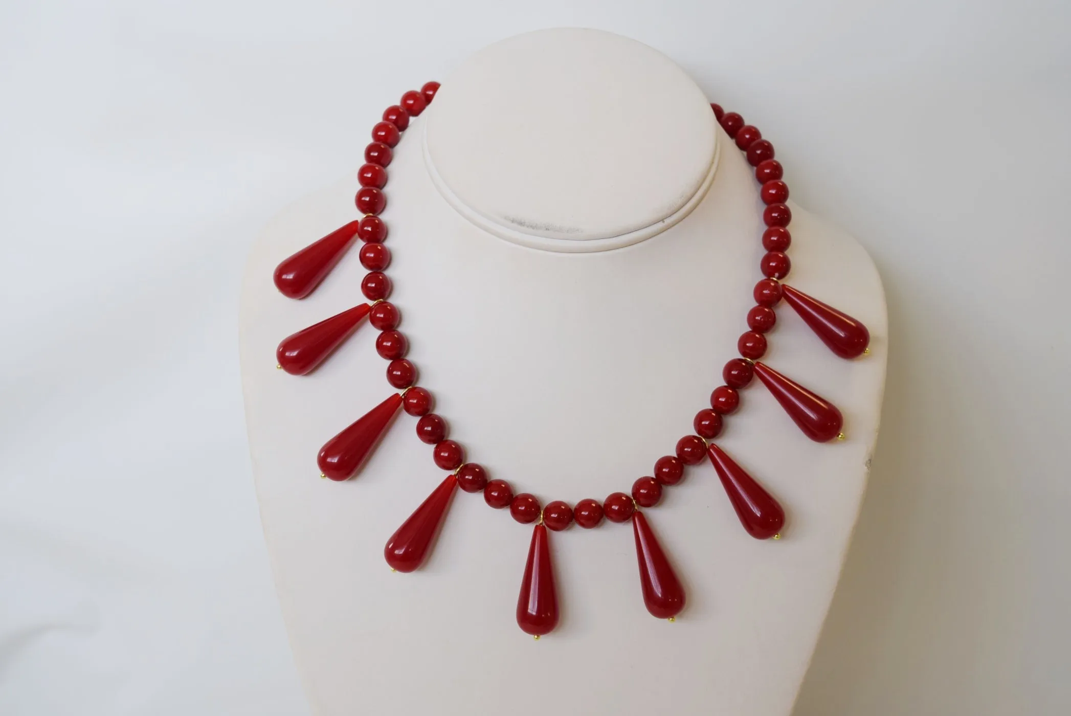 Red "Coral" Teardrop Fringe Necklace