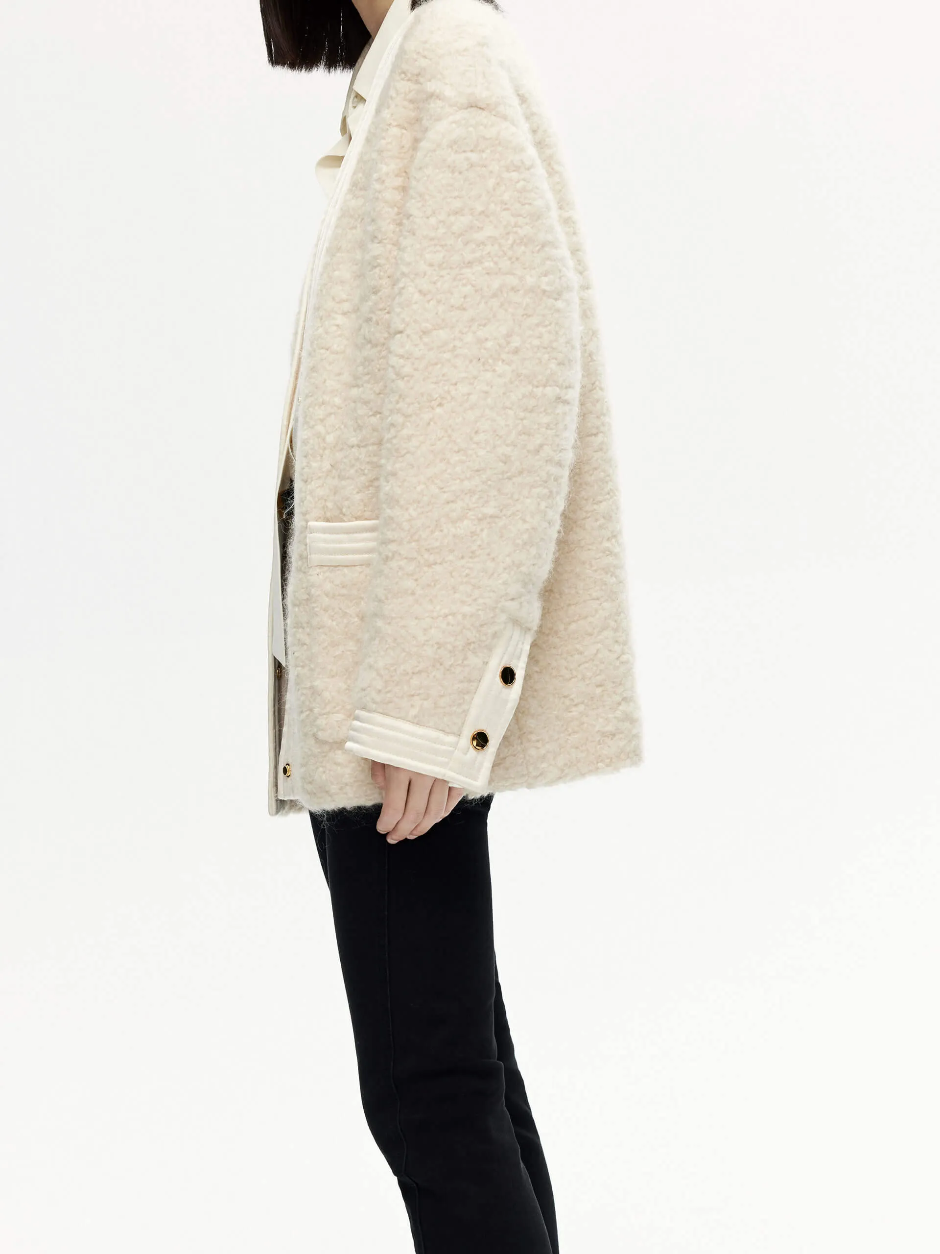 Satin Trimmed V-Neck Jacket