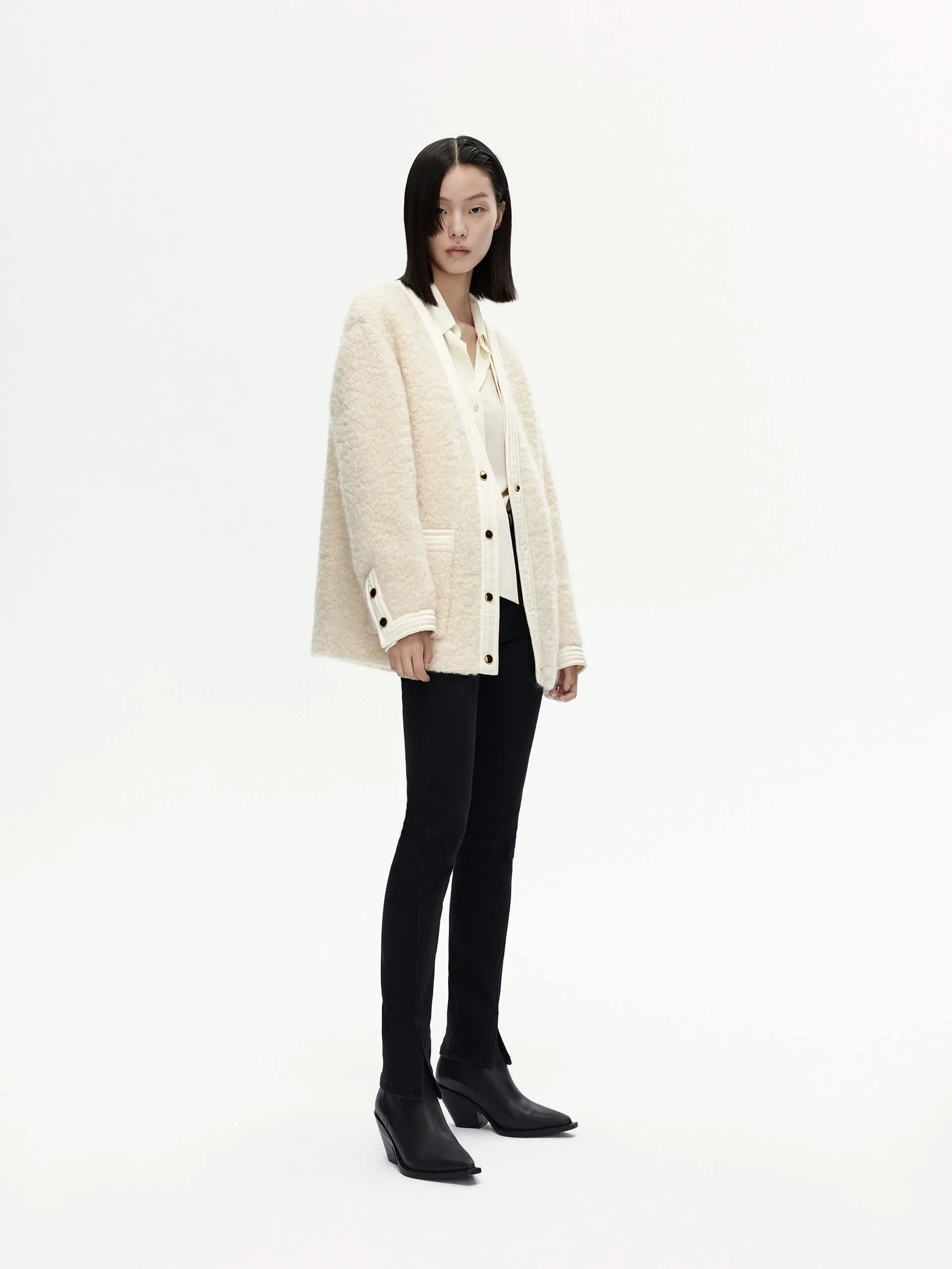 Satin Trimmed V-Neck Jacket