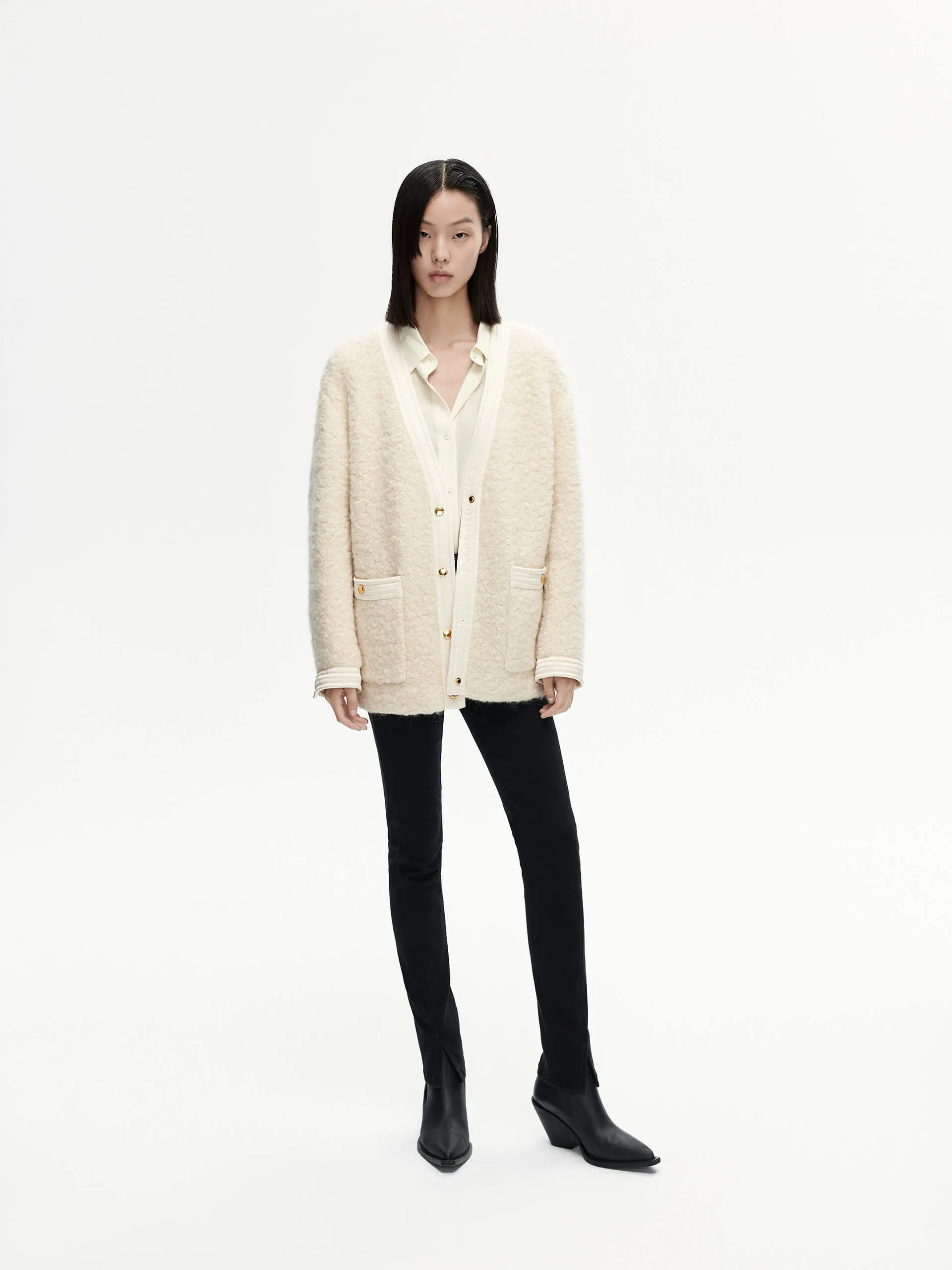 Satin Trimmed V-Neck Jacket