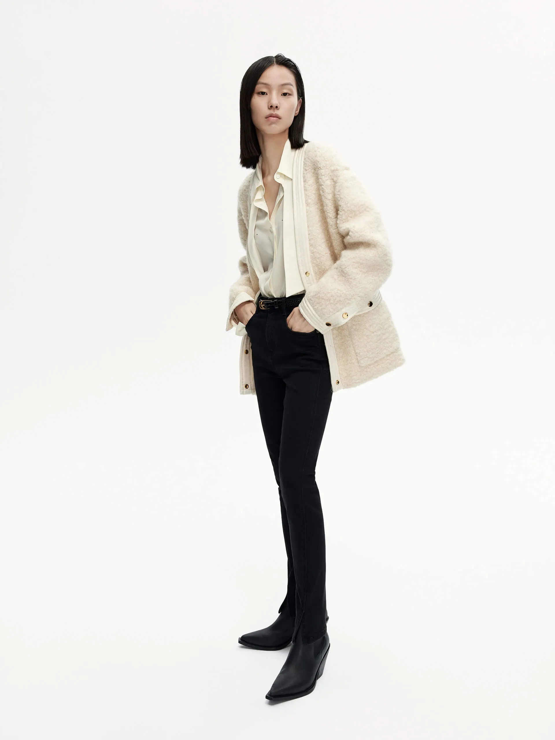 Satin Trimmed V-Neck Jacket