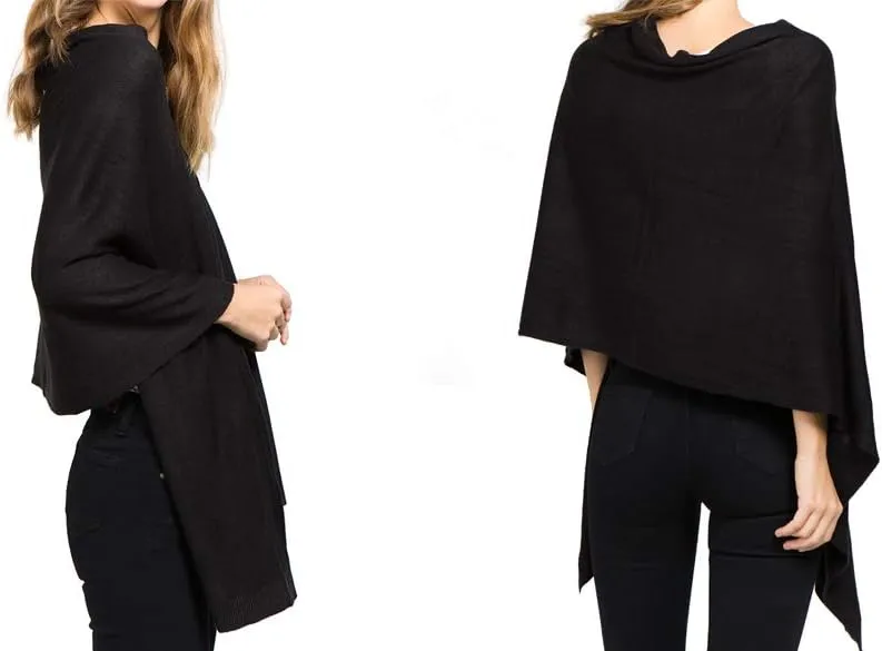 Scarfand's Versatile V-Neck Boat Neck Cashmere Feel Poncho Sweater Bright Solid Colors