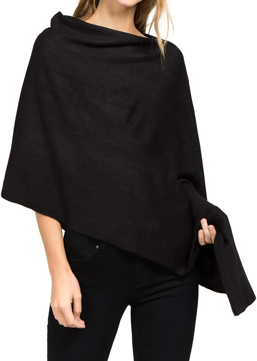 Scarfand's Versatile V-Neck Boat Neck Cashmere Feel Poncho Sweater Bright Solid Colors